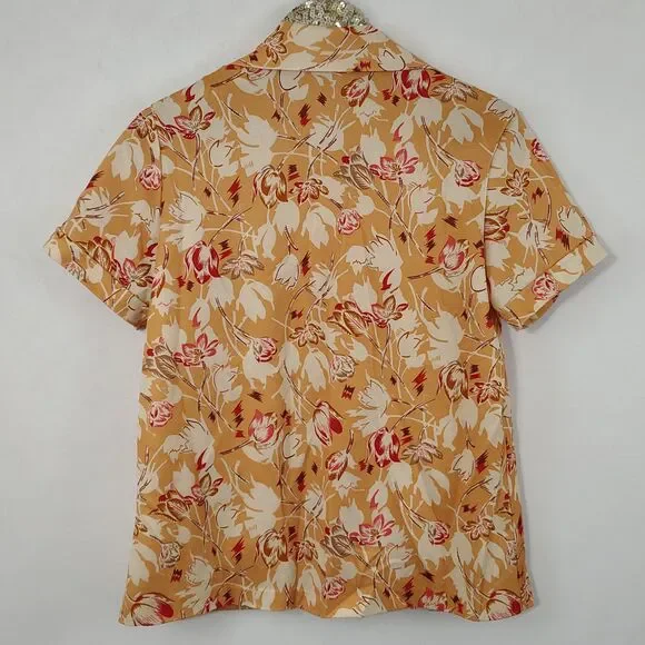 Vintage 70s No Brand Tag Yellow Floral Top Funky Groovy - Picture 3 of 9